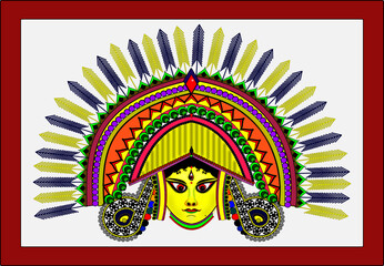 Colorful traditional textured mask of the Indian three eyed goddess of power and war, Durga, in the form of Vector Art