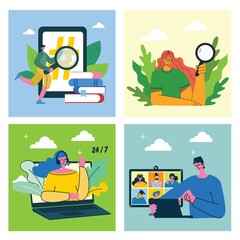 Marketing campaign, video conference, business analysis concept illustration in modern flat and clean design.