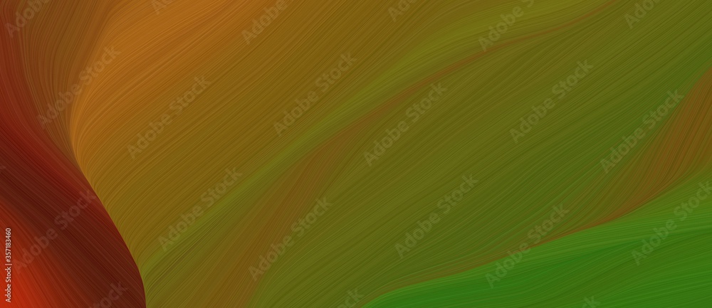 Poster artistic curved speed lines background or backdrop with dark olive green, dark red and sienna colors