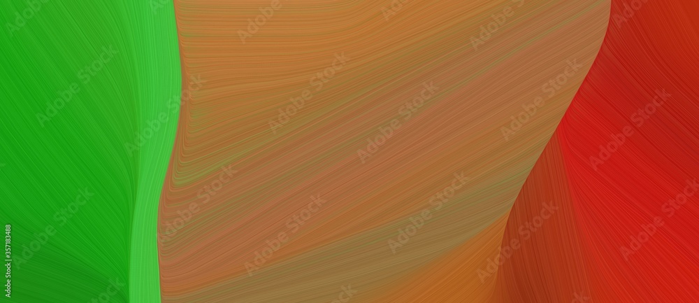 Poster creative curved speed lines background or backdrop with sienna, forest green and firebrick colors. can be used as graphic background element