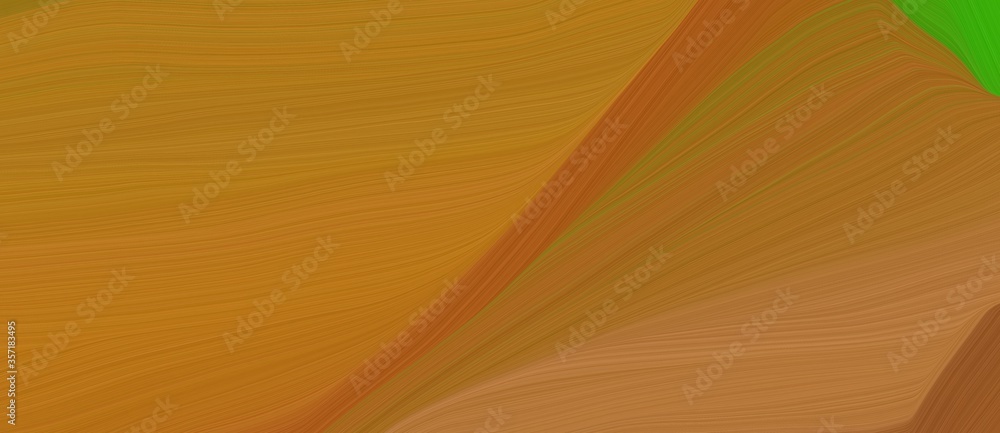 Poster abstract curved speed lines background or backdrop with dark golden rod, coffee and dark green color