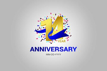 14 years anniversary blue ribbon celebration logotype. anniversary logo with golden and Spark light white color isolated on black background, vector design for celebration, invitation vector