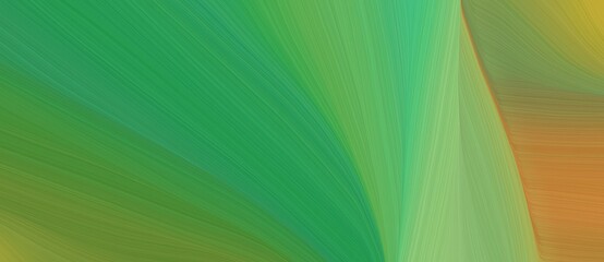 creative curved speed lines background or backdrop with sea green, moderate green and peru colors. can be used as card background