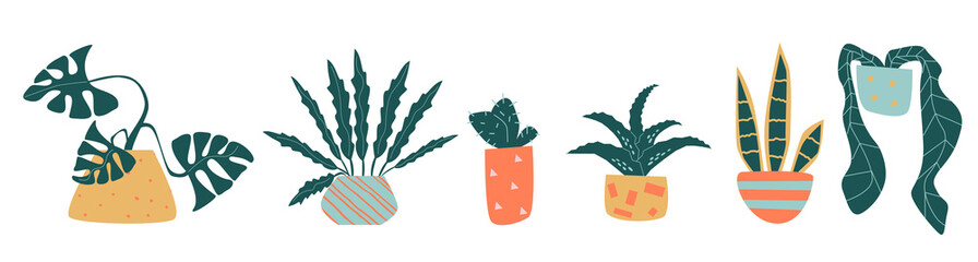 Set of funny vector houseplant in line