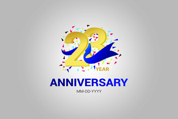 23 years anniversary blue ribbon celebration logotype. anniversary logo with golden and Spark light white color isolated on black background, vector design for celebration, invitation vector