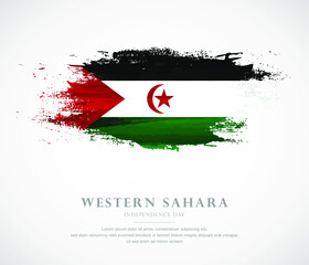 Abstract watercolor brush stroke flag for independence day of Western Sahara