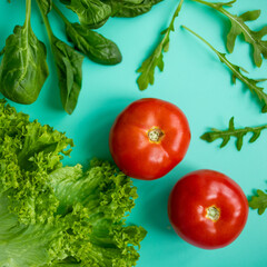fresh vegetables on a turquoise background