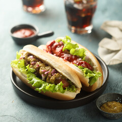 Homemade hot dogs with ketchup and mustard