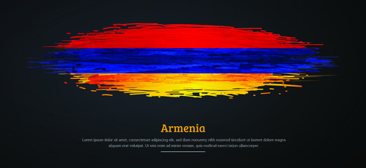 Happy independence day of Armenia with watercolor grunge brush flag background