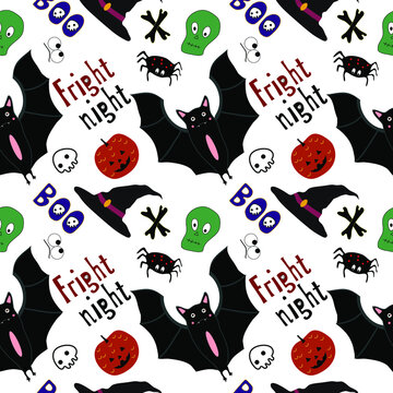 Seamless pattern with hand drawn textures. Happy Halloween. Party monsters. Transparent background. Vector