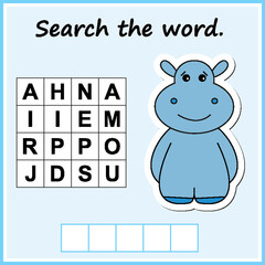 worksheet for preschool kids. Words educational game for children. Find the word.