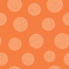 Vector Roses Floral Circles in Orange on Orange Background Seamless Repeat Pattern. Background for textiles, cards, manufacturing, wallpapers, print, gift wrap and scrapbooking.