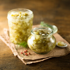 Homemade cucumber relish with spices