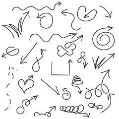 vector, isolated, hand drawn arrows collection