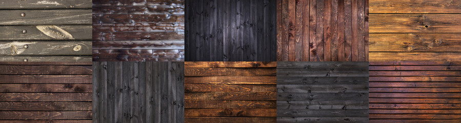 Collection of different dark wooden backgrounds, grunge wooden textures