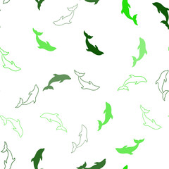 Light Green vector seamless backdrop with ocean dolphins.