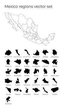 Mexico map with shapes of regions. Blank vector map of the Country with regions. Borders of the country for your infographic. Vector illustration.