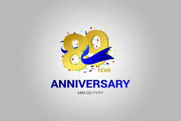 89 years anniversary blue ribbon celebration logotype. anniversary logo with golden and Spark light white color isolated on black background, vector design for celebration, invitation vector