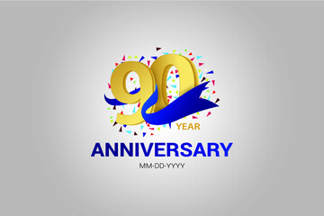 90 years anniversary blue ribbon celebration logotype. anniversary logo with golden and Spark light white color isolated on black background, vector design for celebration, invitation vector