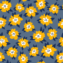 Seamless floral pattern. Fabric design with simple flowers. Vector cute repeated pattern for fabric, wallpaper or wrap paper