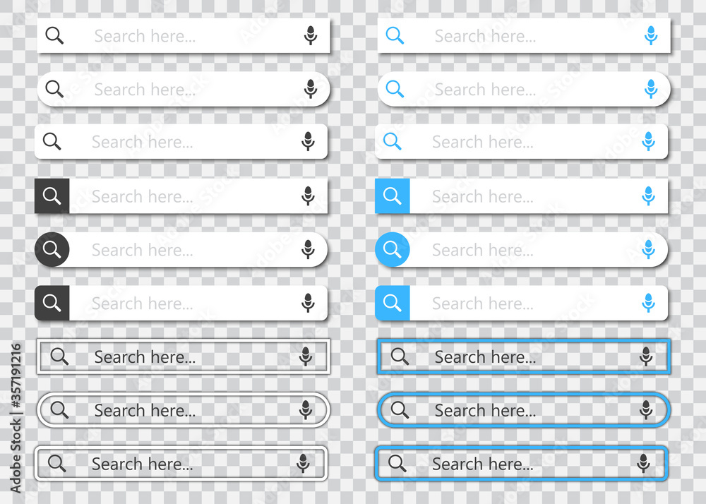 Poster Set of web search field. Set of search bar. Collection of search box