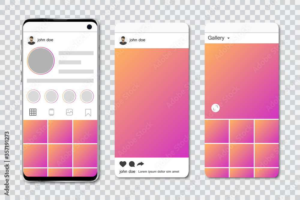 Aufkleber Mock up of smartphone with social network frames. Template of social network in smartphone. Set of social network frames
