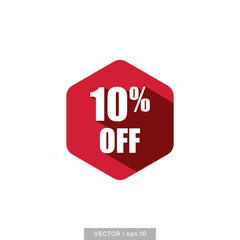 10 percent off in hexagon flat design vector template. For sale, promotion, and advertising