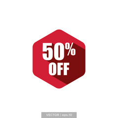 50 percent off in hexagon flat design vector template. For sale, promotion, and advertising