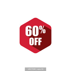 60 percent off in hexagon flat design vector template. For sale, promotion, and advertising