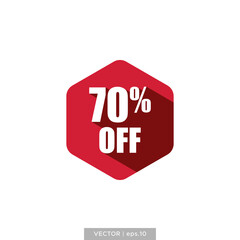 70 percent off in hexagon flat design vector template. For sale, promotion, and advertising