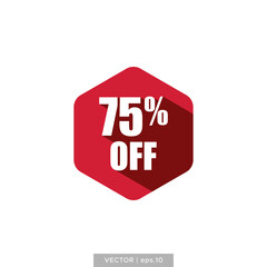 75  percent off in hexagon flat design vector template. For sale, promotion, and advertising