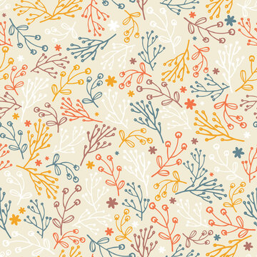 Seamless floral pattern. Fabric design with simple flowers. Vector cute repeated pattern for baby fabric, wallpaper or wrap paper