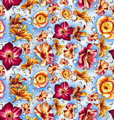 Seamless pattern with spring flowers and leaves. Hand drawn background. floral pattern for wallpaper or fabric.
