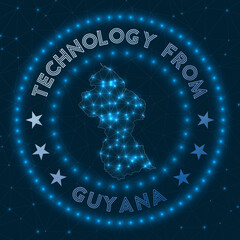 Technology from Guyana. Futuristic geometric badge of the country. Technological concept. Round Guyana logo. Vector illustration.