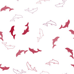 Light Pink, Red vector seamless background with dolphins.