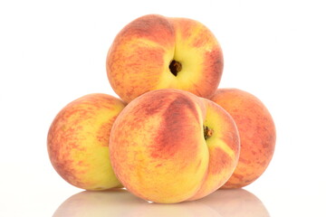 Ripe organic peach, close-up, on a white background