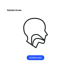 Esophagus, Oral Cavity, Pharynx and Esophagus Glyph Icon. Upper Section of Alimentary Canal. Silhouette Symbol. Negative Space. Human head throat system line icon.

