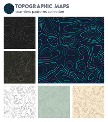 Topographic maps. Amazing isoline patterns, seamless design. Trendy tileable background. Vector illustration.