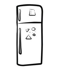 Refrigerator. Vector picture drawn by hand from a set about home life and comfort. There are many household items and furniture. Doodle style. Isolated drawings.