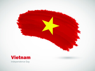 Happy independence day of Vietnam with artistic watercolor country flag background. Grunge brush flag illustration