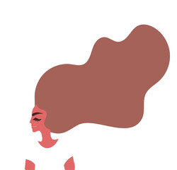 Cartoon woman character with hair flowing upwards. Hair care beauty concept vector illustration. Hand drawn minimal art.