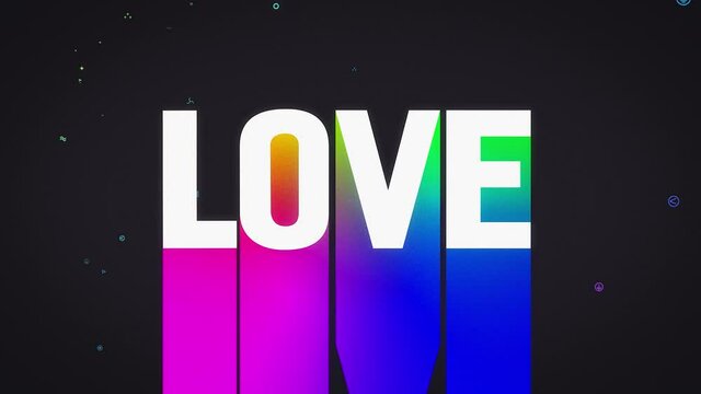 Color kinetic animation of the word love. Retro style 80s. The appearance and disappearance of a word.