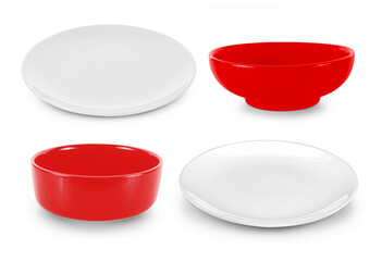 set of red plate on white background