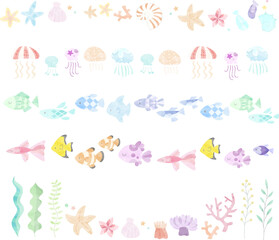 海の生き物の飾り罫