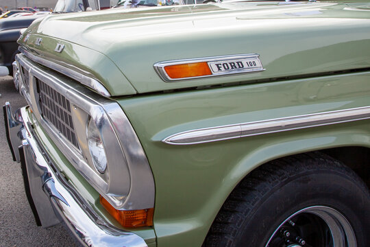 Ford F100 Ranger car front detail of oldtimer vintage truck