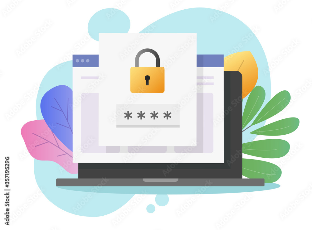 Aufkleber website password security access notice on laptop computer or verification code web internet notific