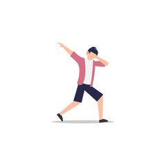 Cartoon character illustration of celebration pose and gesture. Happy young man dabbing. Flat design isolated on white.