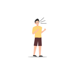 Cartoon character illustration of celebration pose and gesture. Happy young man raising hand in yes gesture. Flat design isolated on white.