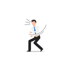 Cartoon character illustration of celebration pose and gesture. Happy young business man raising hand in yes gesture. Flat design isolated on white.