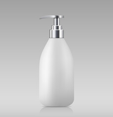 Vector Pump bottle white and silver products template design on gray background, llustration